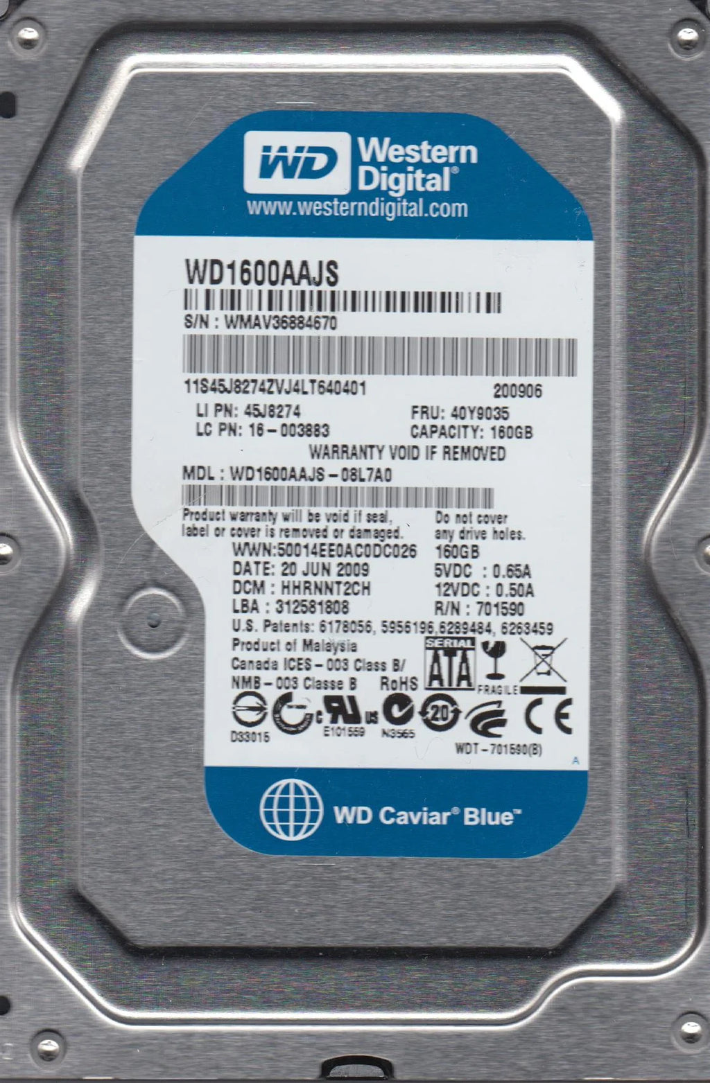 160GB SATA 3.5 Hard Drive Z85072