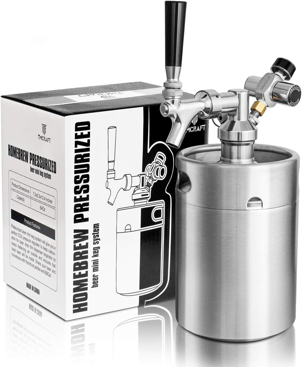 64oz Stainless Steel Pressurized Mini Keg Growler with Co2 Regulator Z232