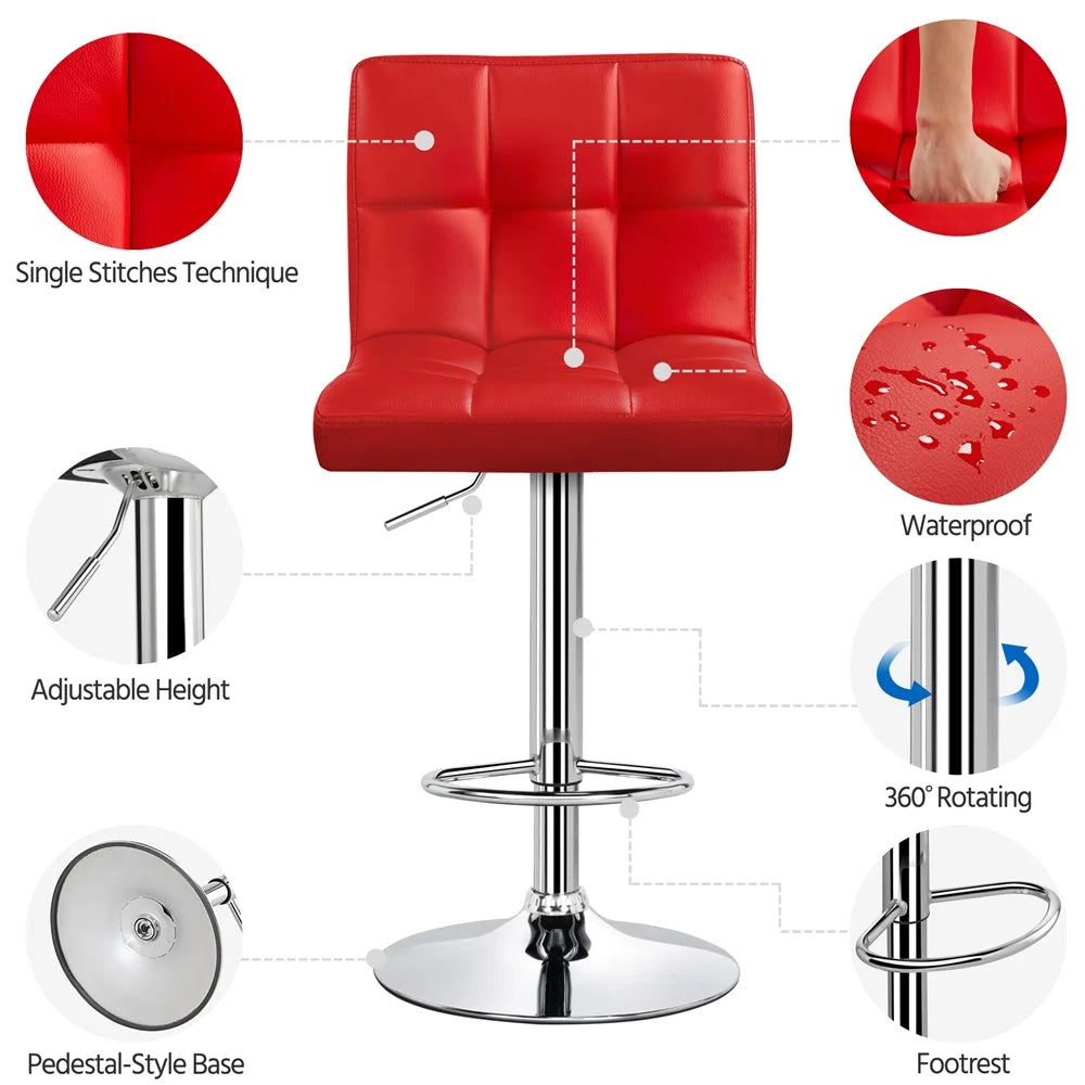 Red Faux Leather Adjustable Swivel Counter Bar Stools, Set of Two H12593