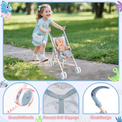 12 inch Doll Stroller Crib Bed Nursery Role Play Set with Play Mat and Travel Bag B625