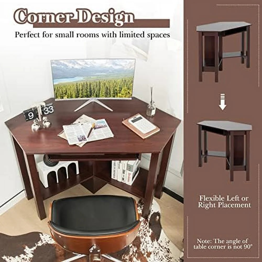 Corner Desk with Keyboard Tray and Shelves T742095