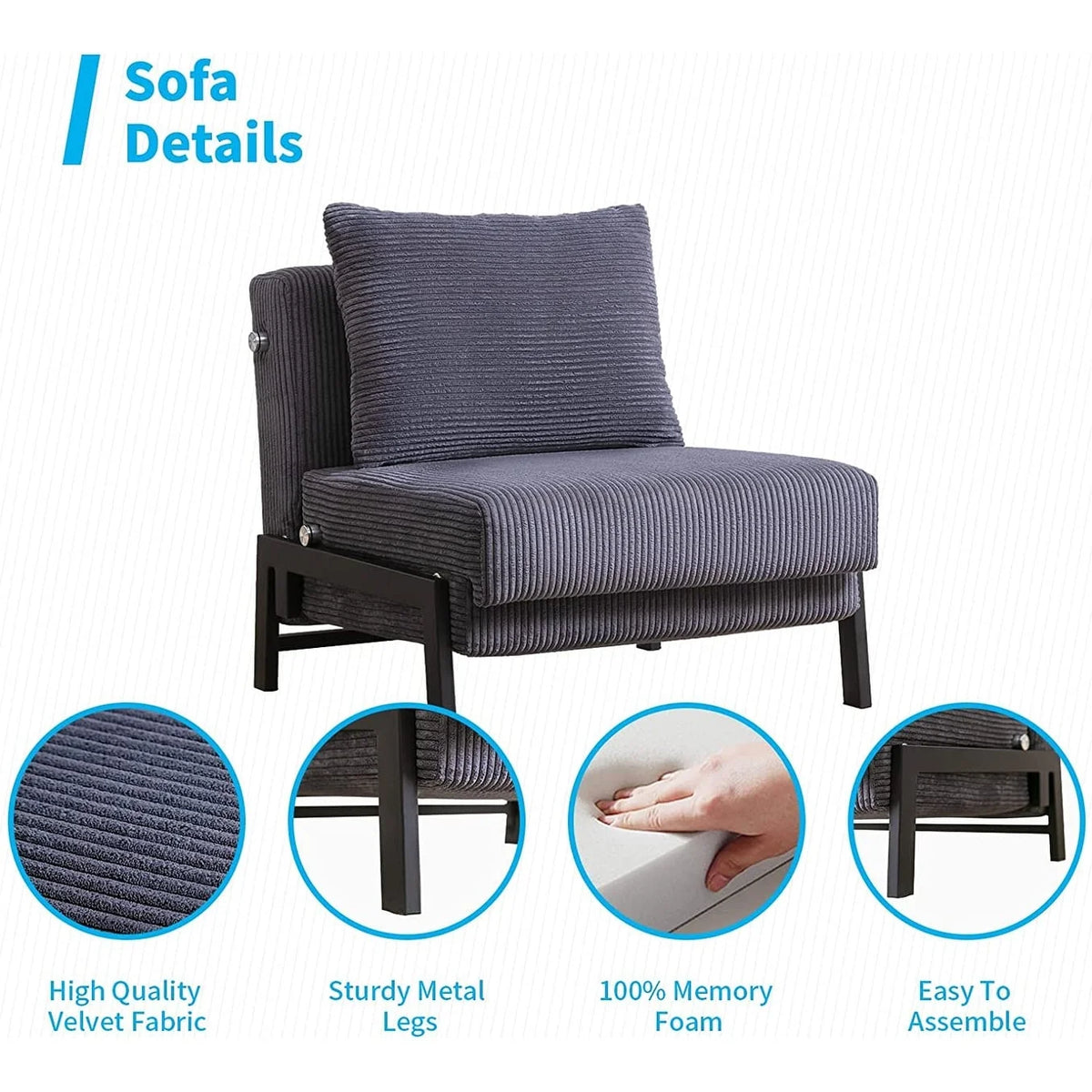 Foldable Sleeper Sofa Bed Dark Grey V581