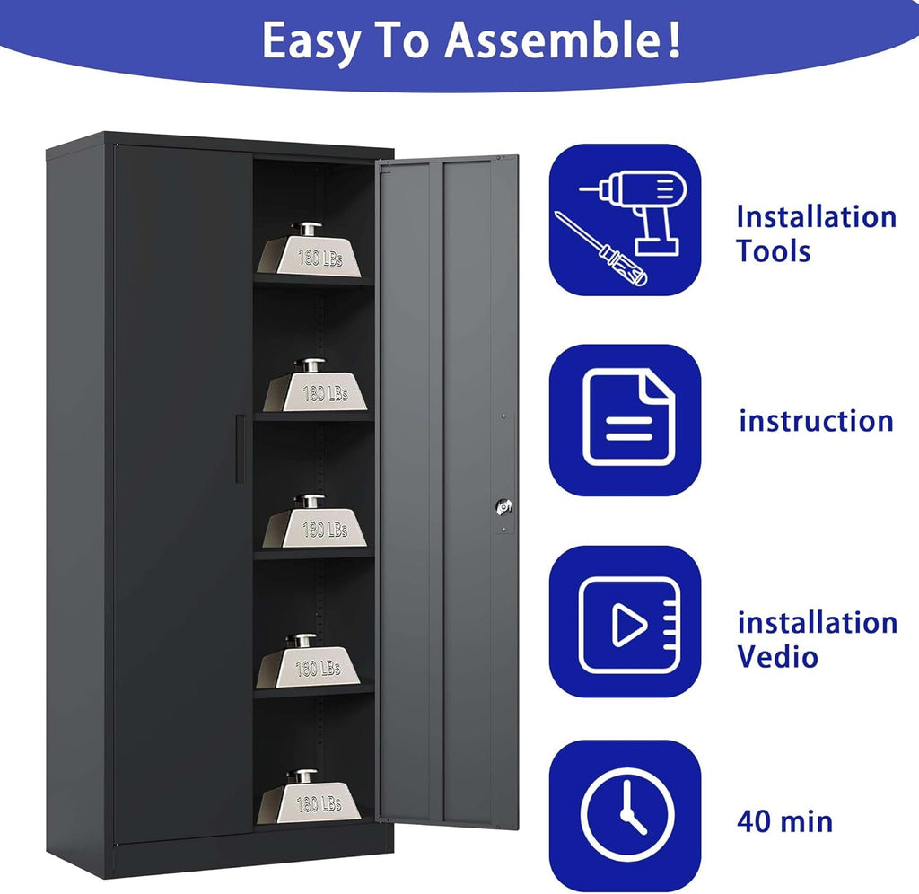 71" H Metal Garage Storage Cabinet with Doors and 4 Shelves A9686