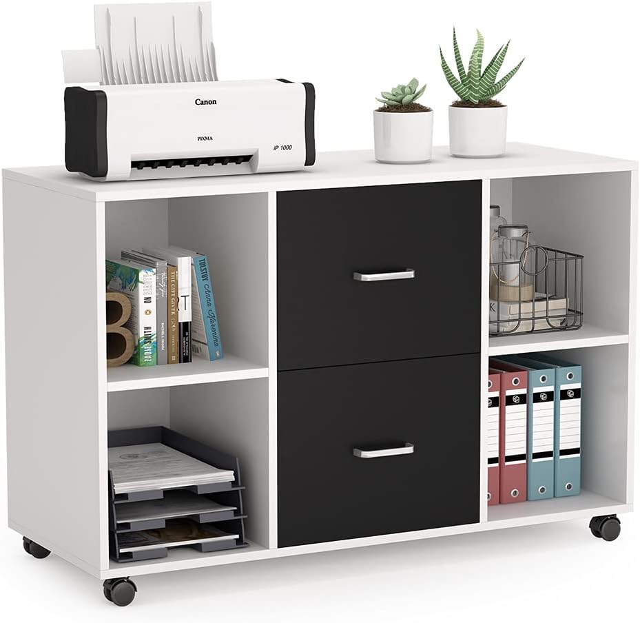 2 Drawer Wood File Cabinet with Wheels E1345