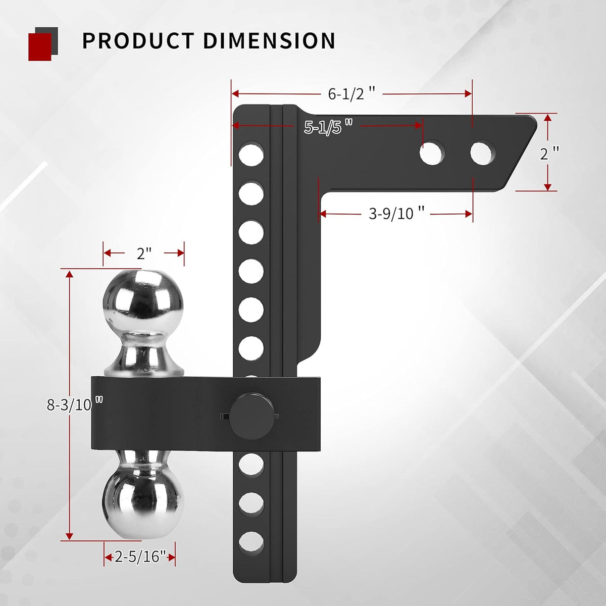 Adjustable Trailer Hitch Ball Mount, 2-Inch Receiver, 10-Inch Drop, Forged Aluminum Shank, 2-Inch and 2-5/16-Inch Combo Stainless Steel Tow Balls, Black Z4106