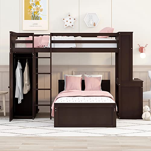 Twin Over Twin Solid Wood Bunk Bed with Storage I741