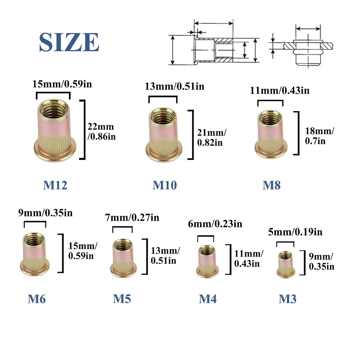 1010pcs Metric Rivet Nut Kit M3-M12 Stainless Steel with Case M3588
