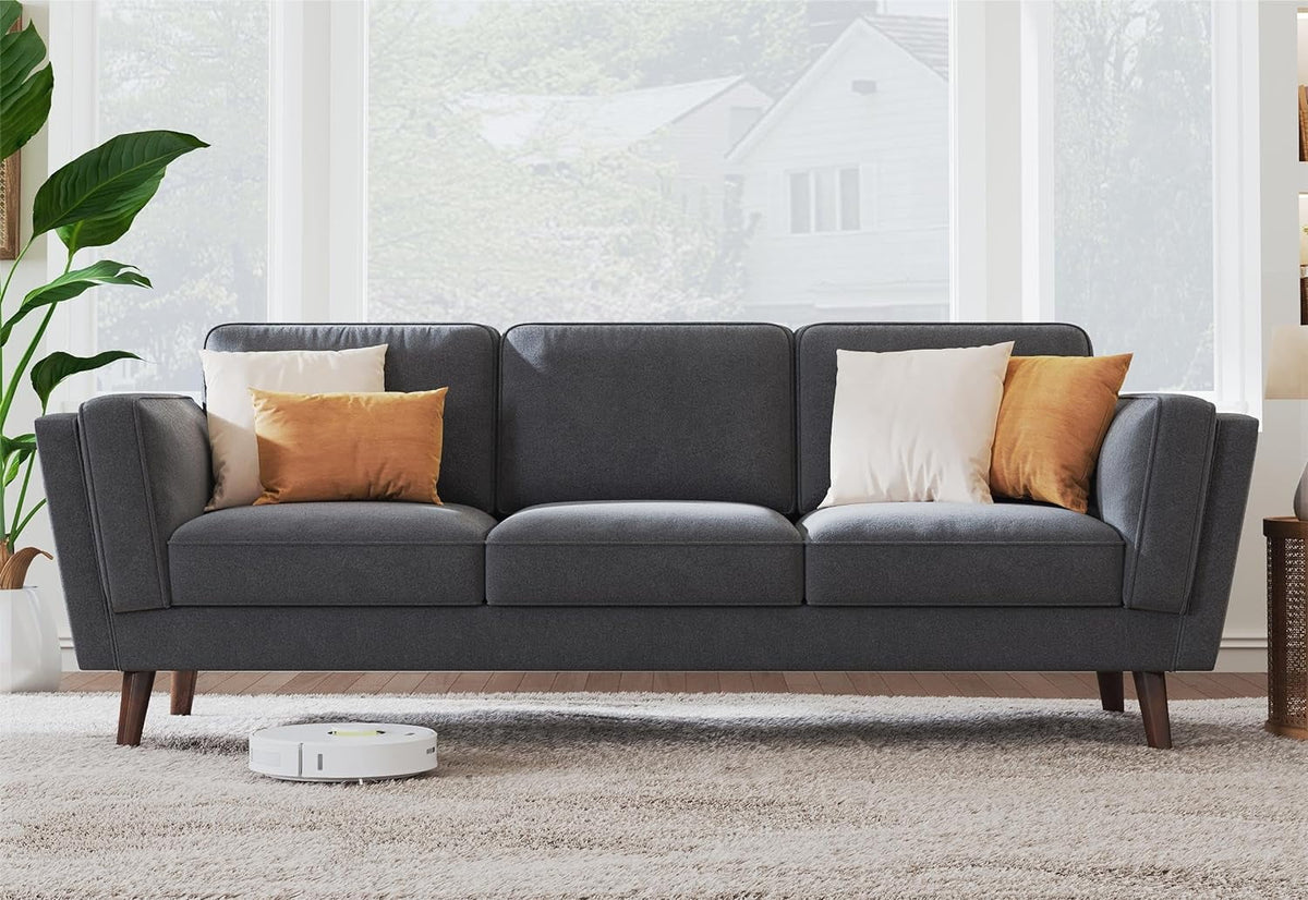 87 inch Dark Grey Deep Seat Sofa with Embedded Arm Pillow B670724