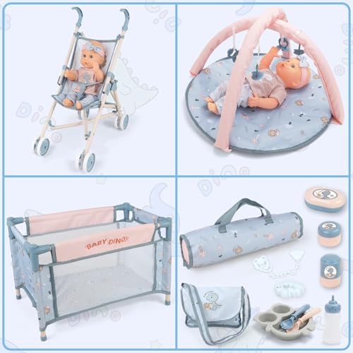 12 inch Doll Stroller Crib Bed Nursery Role Play Set with Play Mat and Travel Bag B625