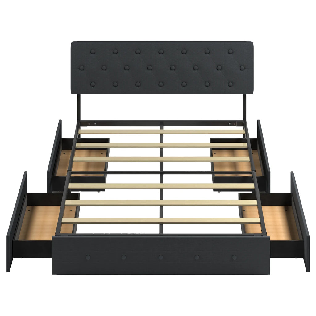 Light Grey Full Size Bed Frame with 4 Storage Drawers V971231