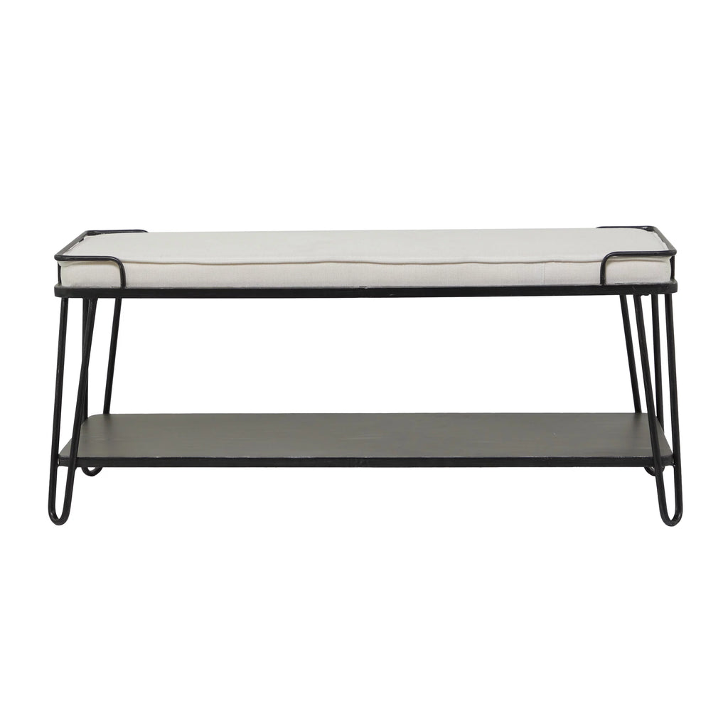 Metal Single Shelf Bench with White Upholstered Seat Q4537