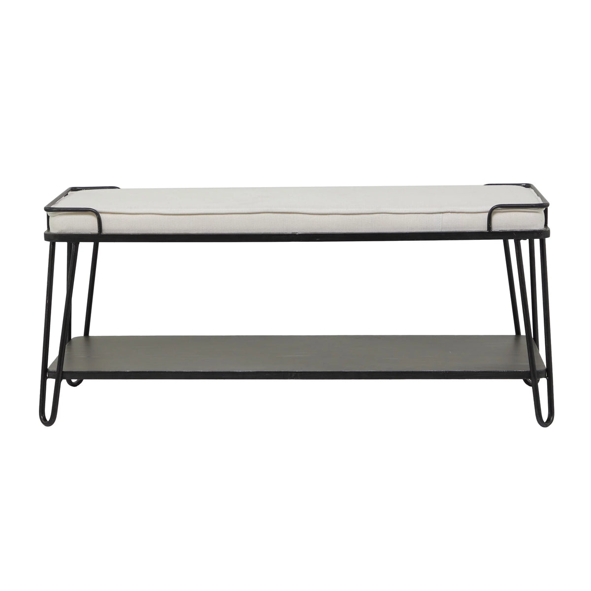 Metal Single Shelf Bench with White Upholstered Seat Q4537