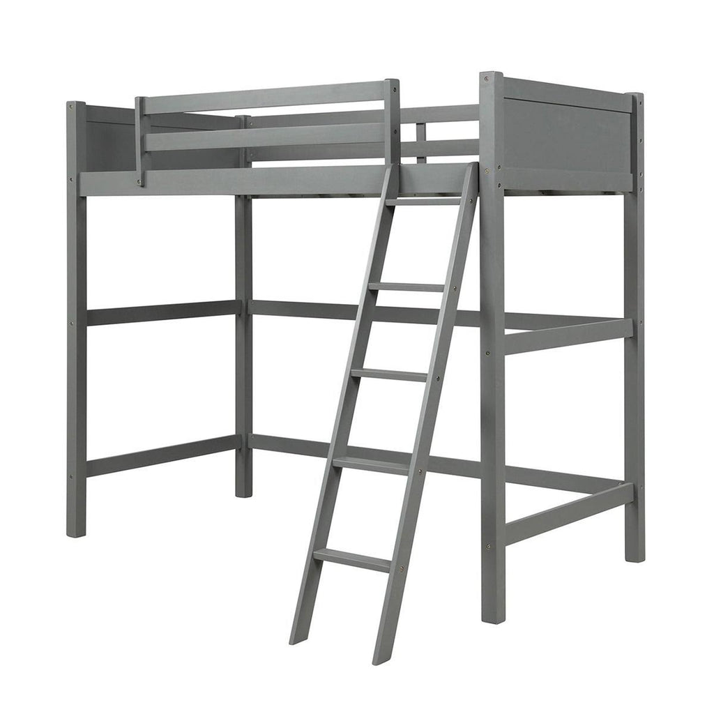 Grey Solid Wood Loft Bed with Angled Ladder Y506847