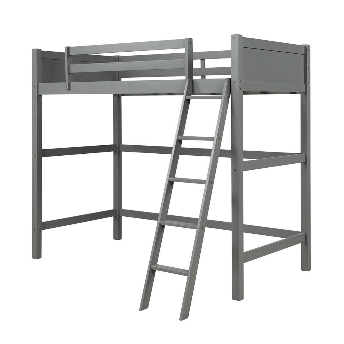 Grey Solid Wood Loft Bed with Angled Ladder Y506847