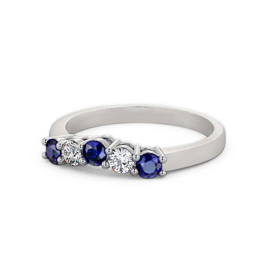14K White Gold Eternity Band with Blue Sapphire and Diamond P719