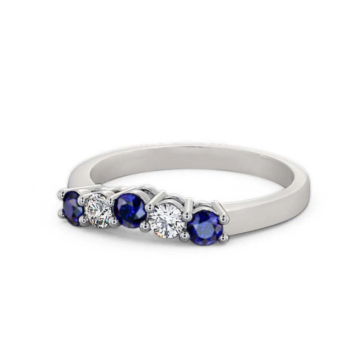 14K White Gold Eternity Band with Blue Sapphire and Diamond P719