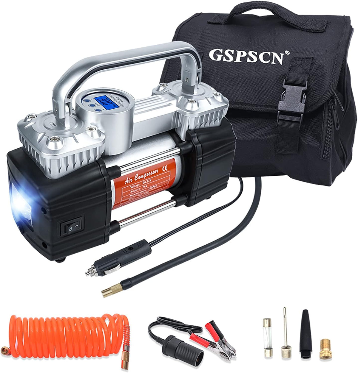 Portable Digital Car Tire Inflator 150Psi Auto Shut-Off Heavy Duty Double Cylinders 12V Air Compressor Pump with LED Light B591