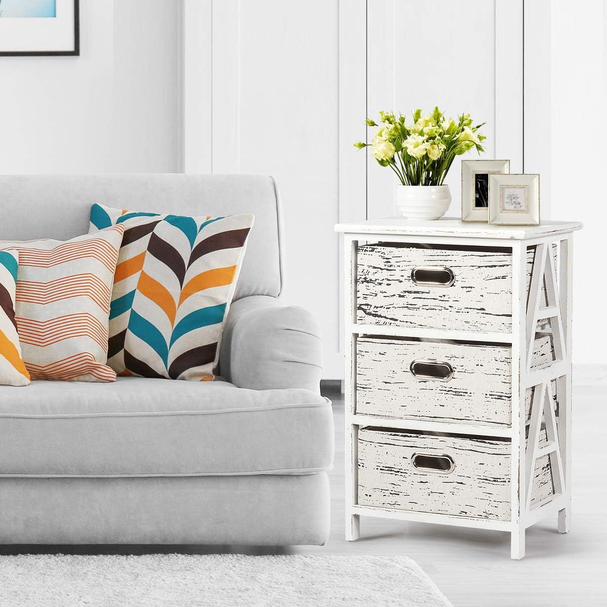 3 Fabrics Storage Drawer Units with Wood Frame O100224