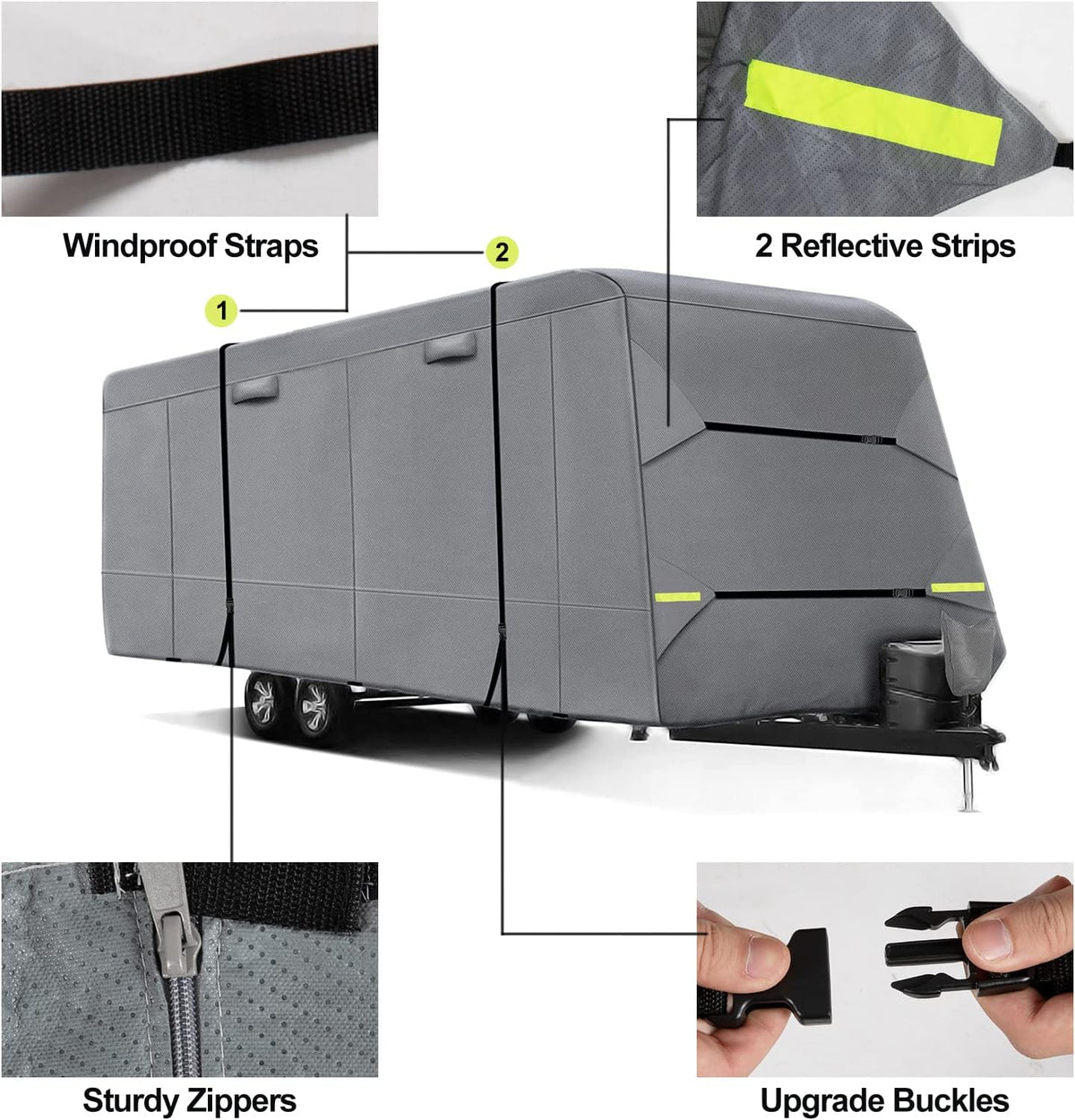 6 Layers RV Cover with Tie Cover & Gutter Cover & Tongue Jack Cover E591