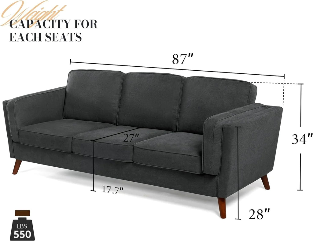 87 inch Dark Grey Deep Seat Sofa with Embedded Arm Pillow B670724