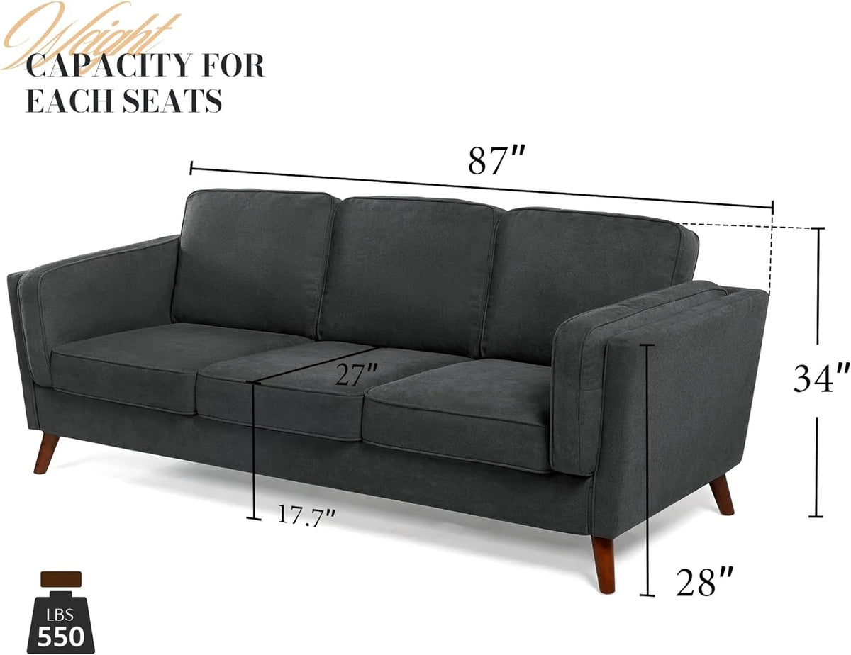 87 inch Dark Grey Deep Seat Sofa with Embedded Arm Pillow B670724