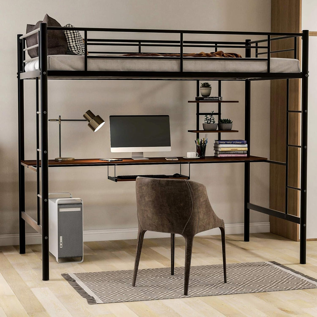 Twin Size Low Loft Bed with Slide, Storage Staircase, Safety Guardrails, Solid Pine Wood Bedframe, White F98576