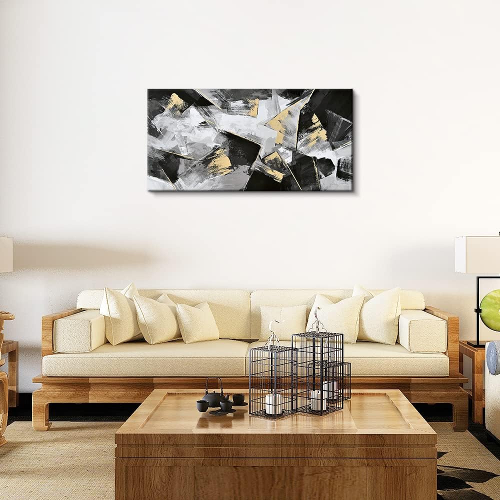 Black and White Abstract Canvas Art with Gold Foil, 20x40 Inch Pack of 2 P41402