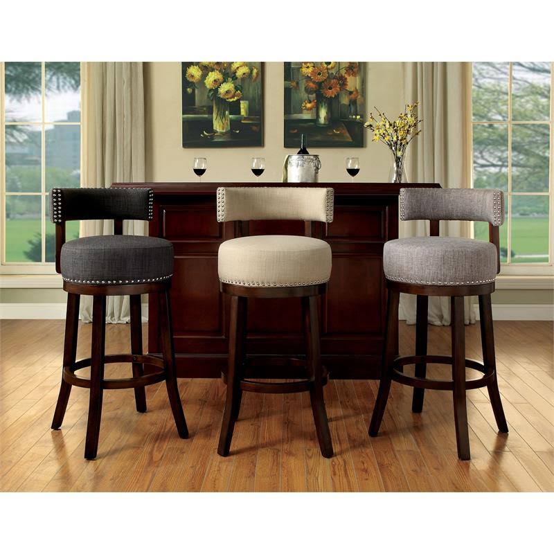 Light Gray Fabric Swivel Bar Stool (Set of 2) E4295
