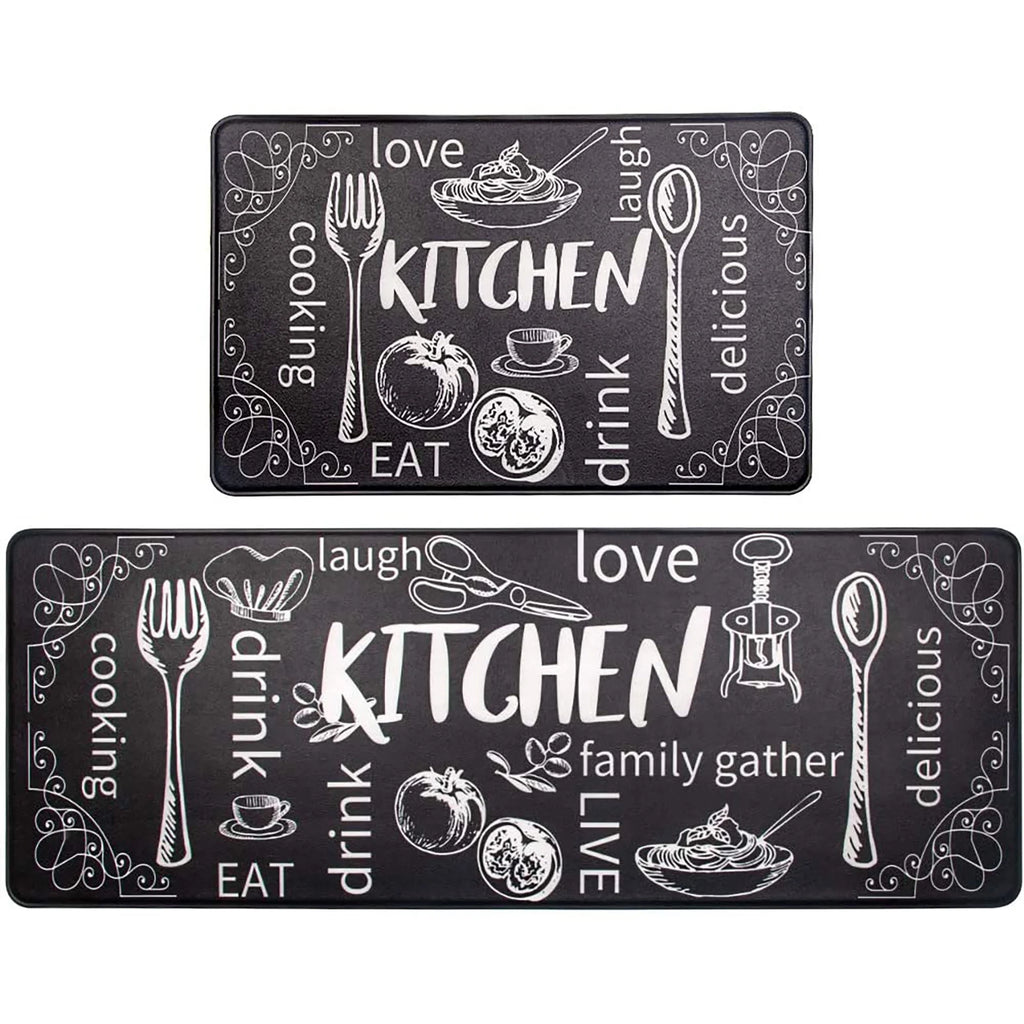 Anti Fatigue Kitchen Rug Mats Set of 2 Waterproof Non-Slip Black G663