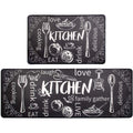 Anti Fatigue Kitchen Rug Mats Set of 2 Waterproof Non-Slip Black G663