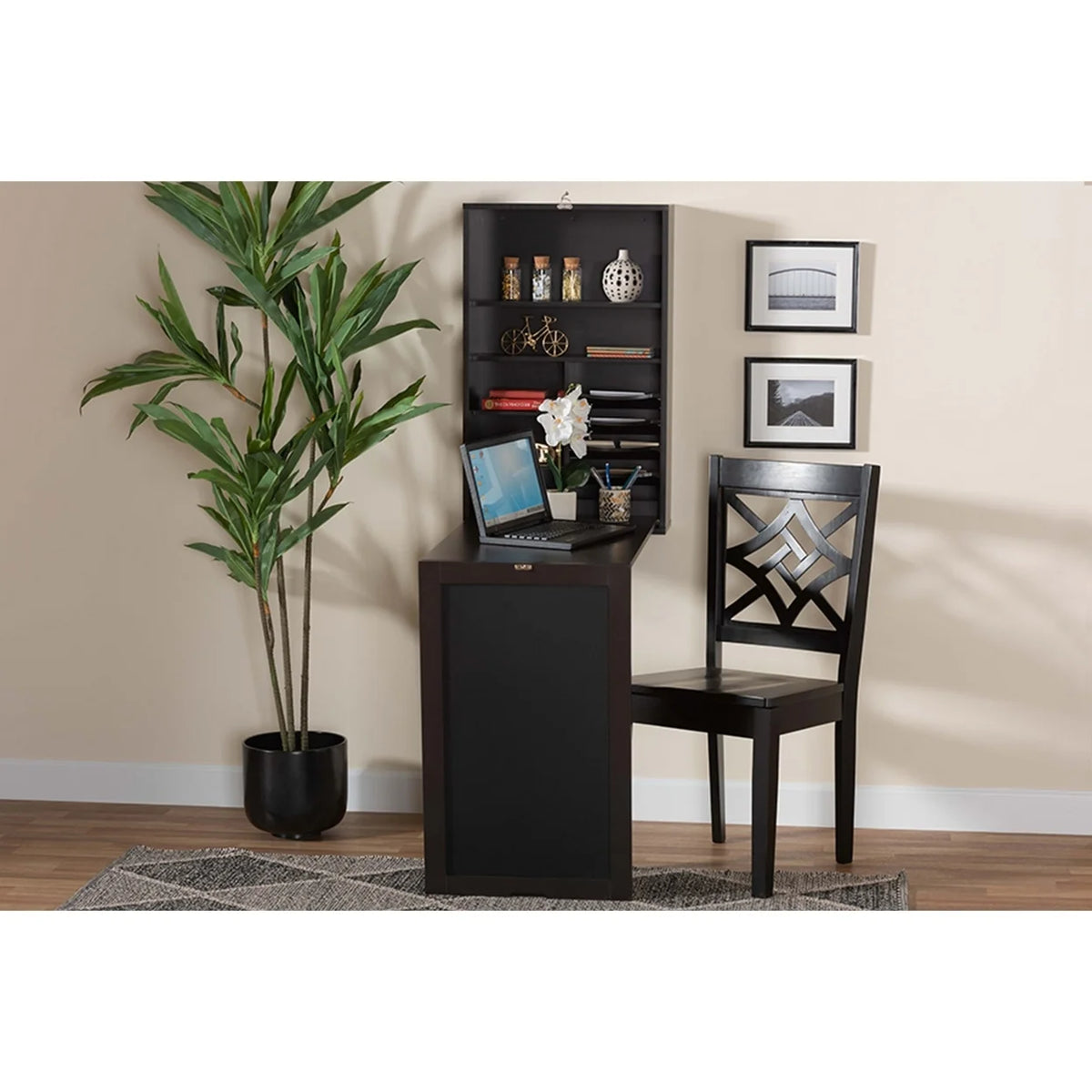 Dark Brown Wood Wall-Mounted Folding Desk W8581
