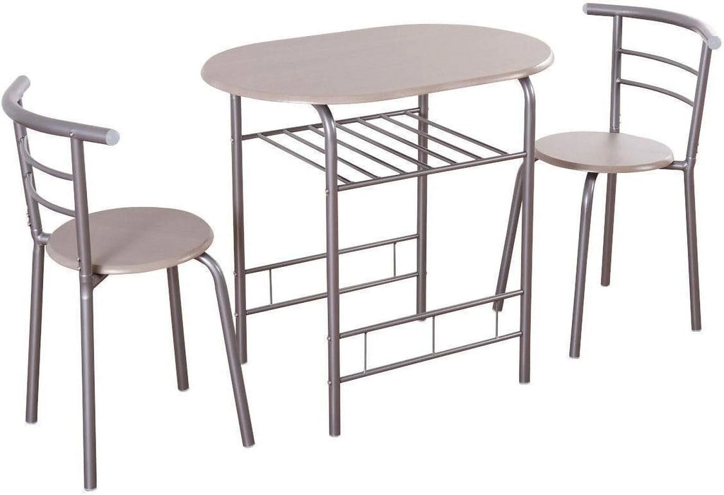 3 Piece Dining Table & Chair Set with Wine Rack Storage Shelf V391