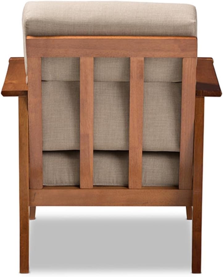 Cherry Finished Brown Wood and Dark Beige Fabric High Back 1-Seater Lounge Chair M75007