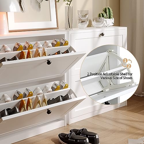 White Shoe Cabinet with 2 Flip Drawers and Adjustable Shelf Q2191