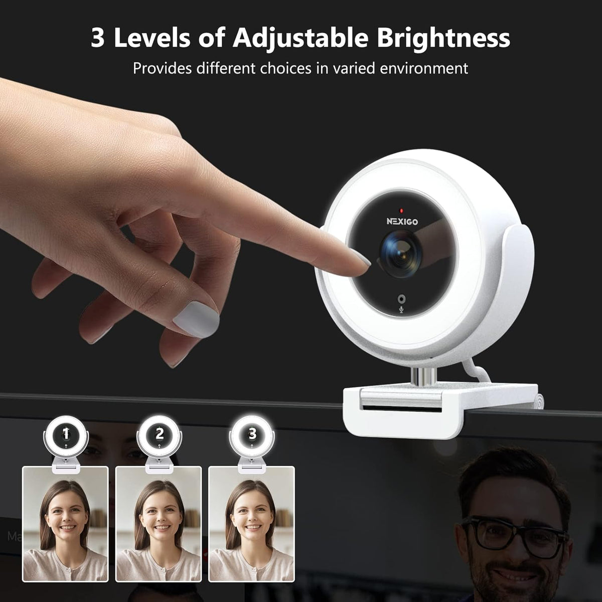 1080P Zoomable Webcam with Remote Control, Privacy Cover, White N519351