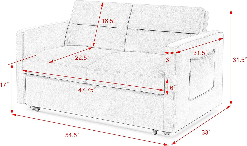 Beige Velvet 3 in 1 Convertible Sleeper Sofa P65659
