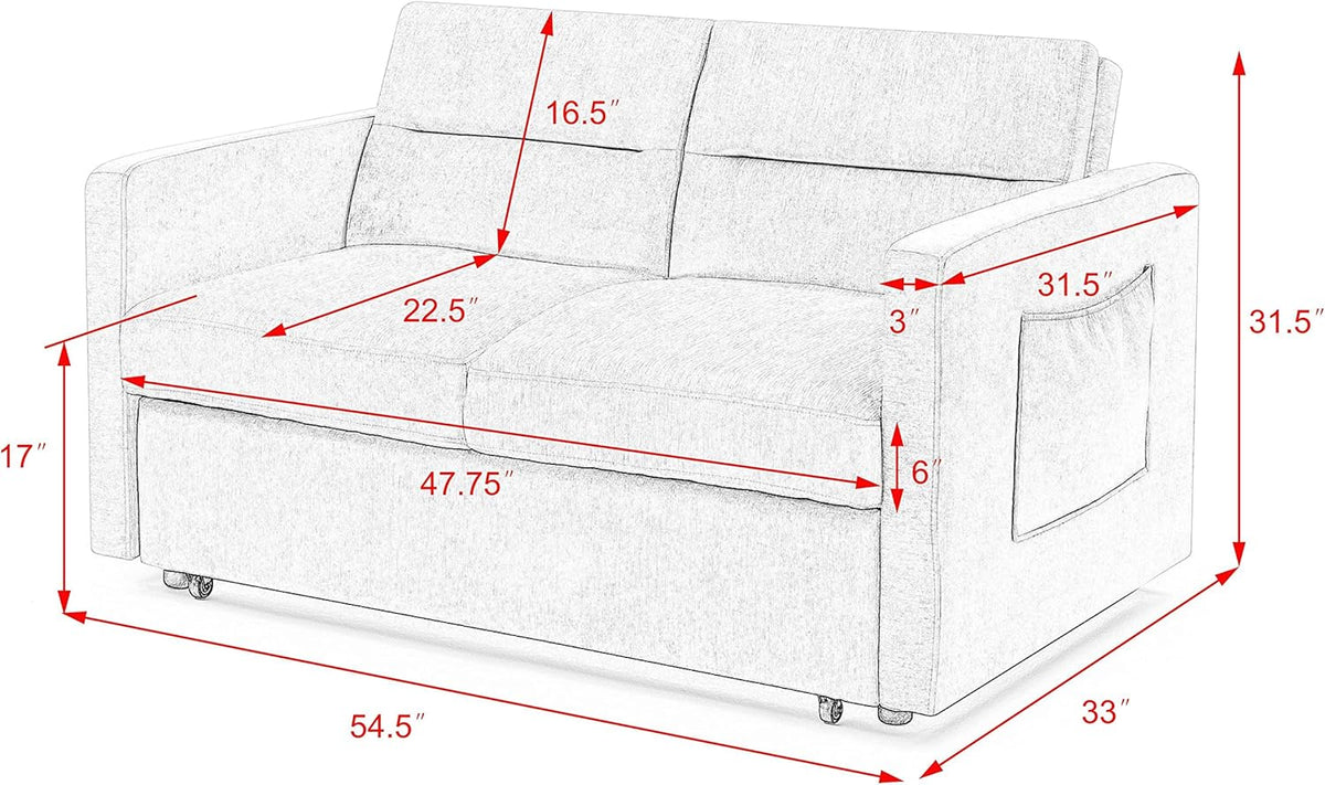 Beige Velvet 3 in 1 Convertible Sleeper Sofa P65659