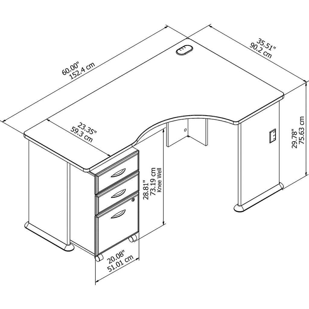 Right Corner Desk with Mobile File Cabinet Slate White Spectrum E132