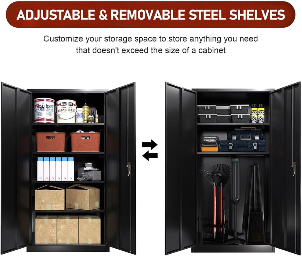 71 In Black Metal Storage Cabinet with Locking Doors and Adjustable Shelves I475945
