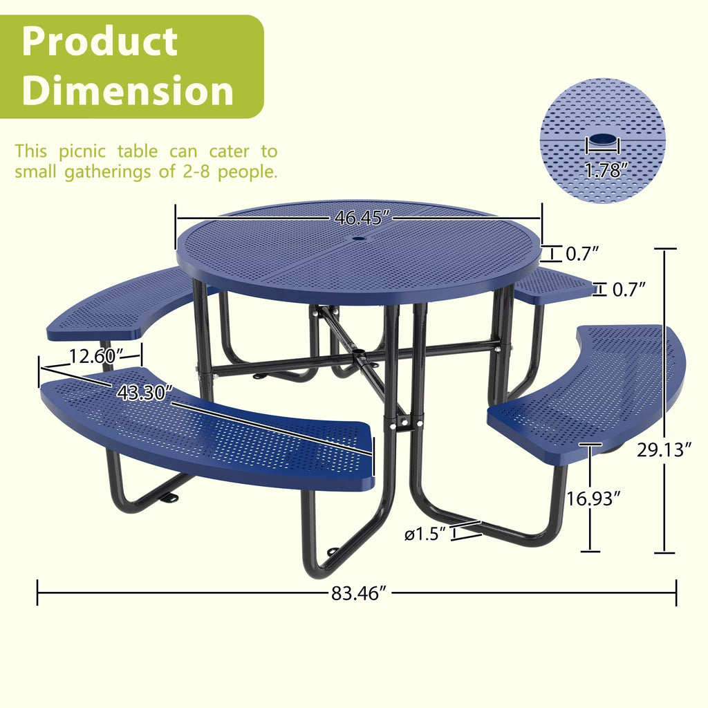 46'' Steel Round Picnic Table with Umbrella Hole U693746