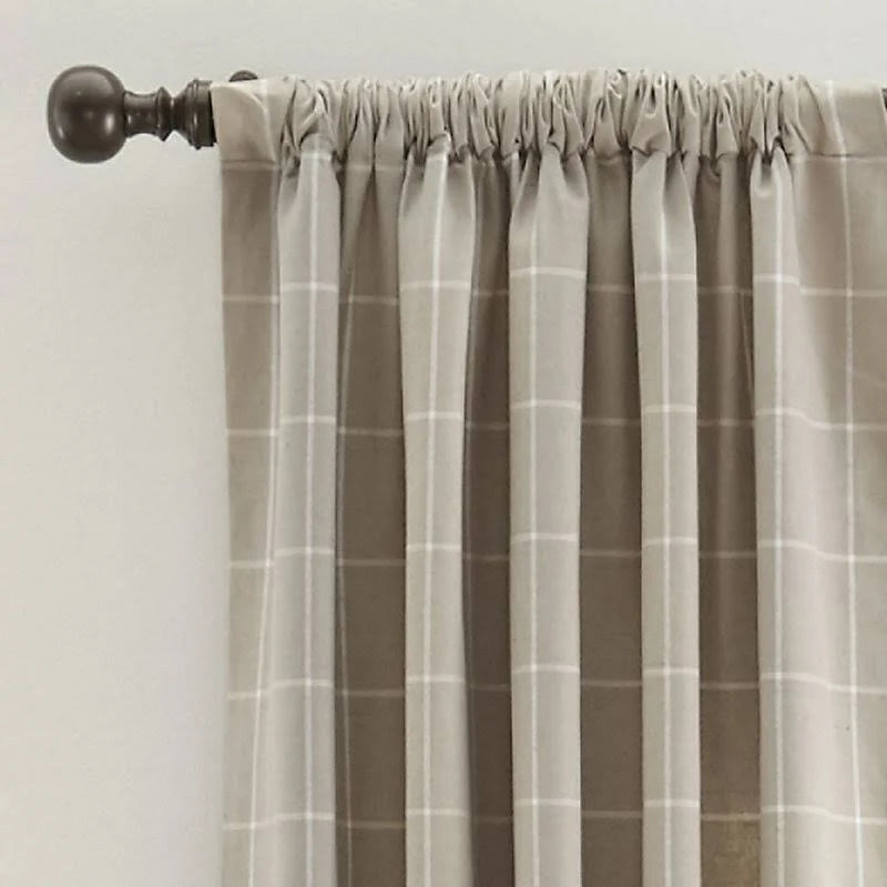 Ivory/Gray Windowpane Drapery Panel 96x22 B11706