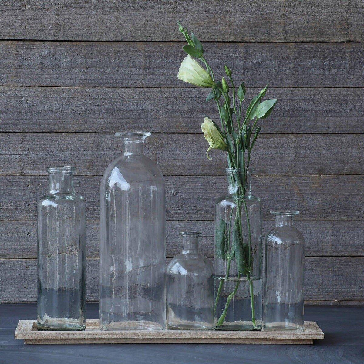Vintage Bottle Vases on Wood Tray, 6 Pieces Z8781