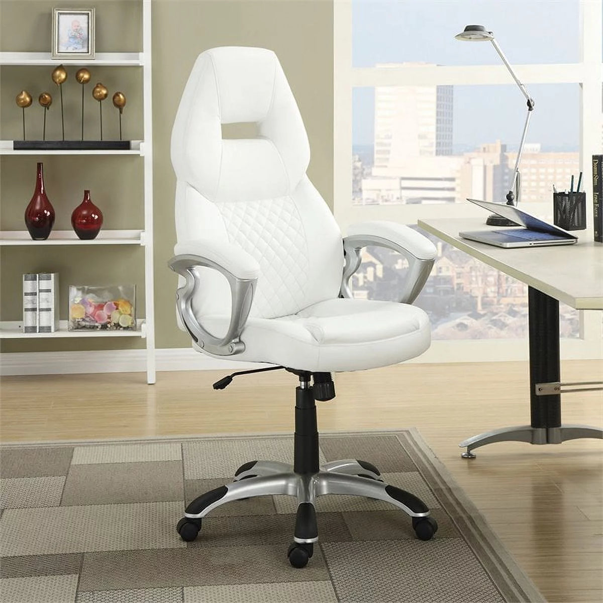 White and Silver Faux Leather Swivel Office Chair O23431