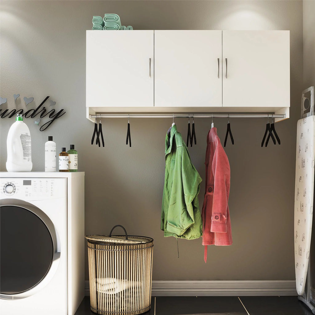 White 3 Door Wall Cabinet with Hanging Rod R9404