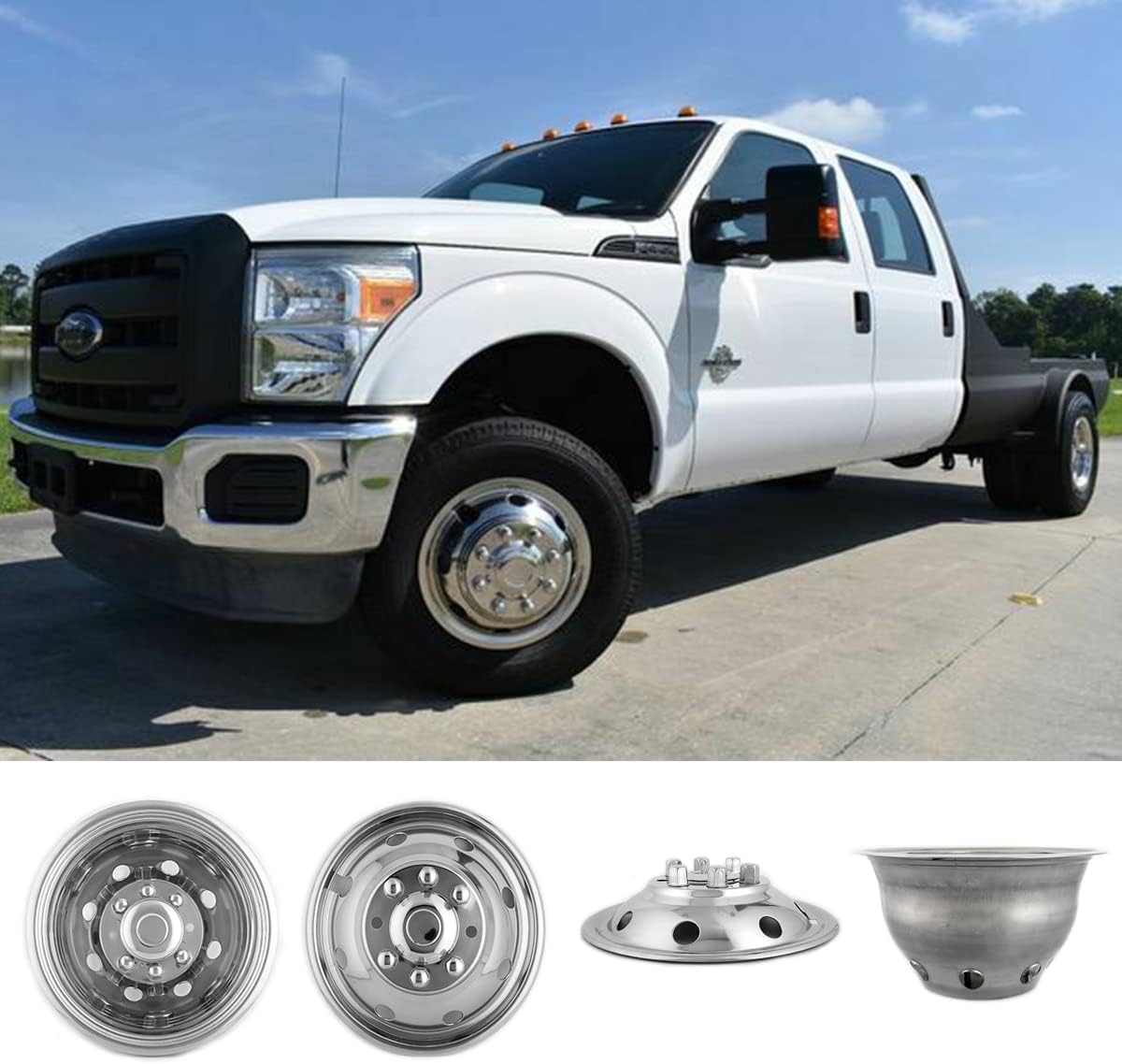 16 Polished Stainless Steel 8 Lug Dually Wheel Simulators D84021