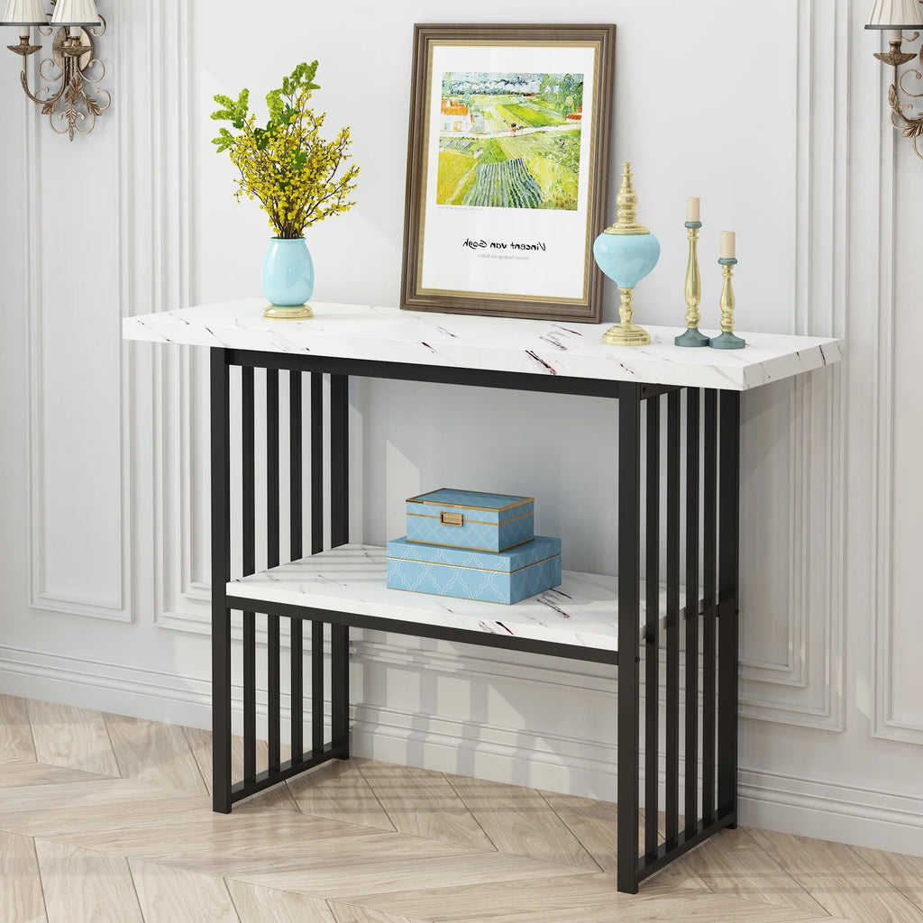 Black & White 42-Inch Console Table with Metal Legs L7444