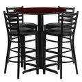 30'' Round Black Laminate Table Set with 4 Metal Barstools S475888