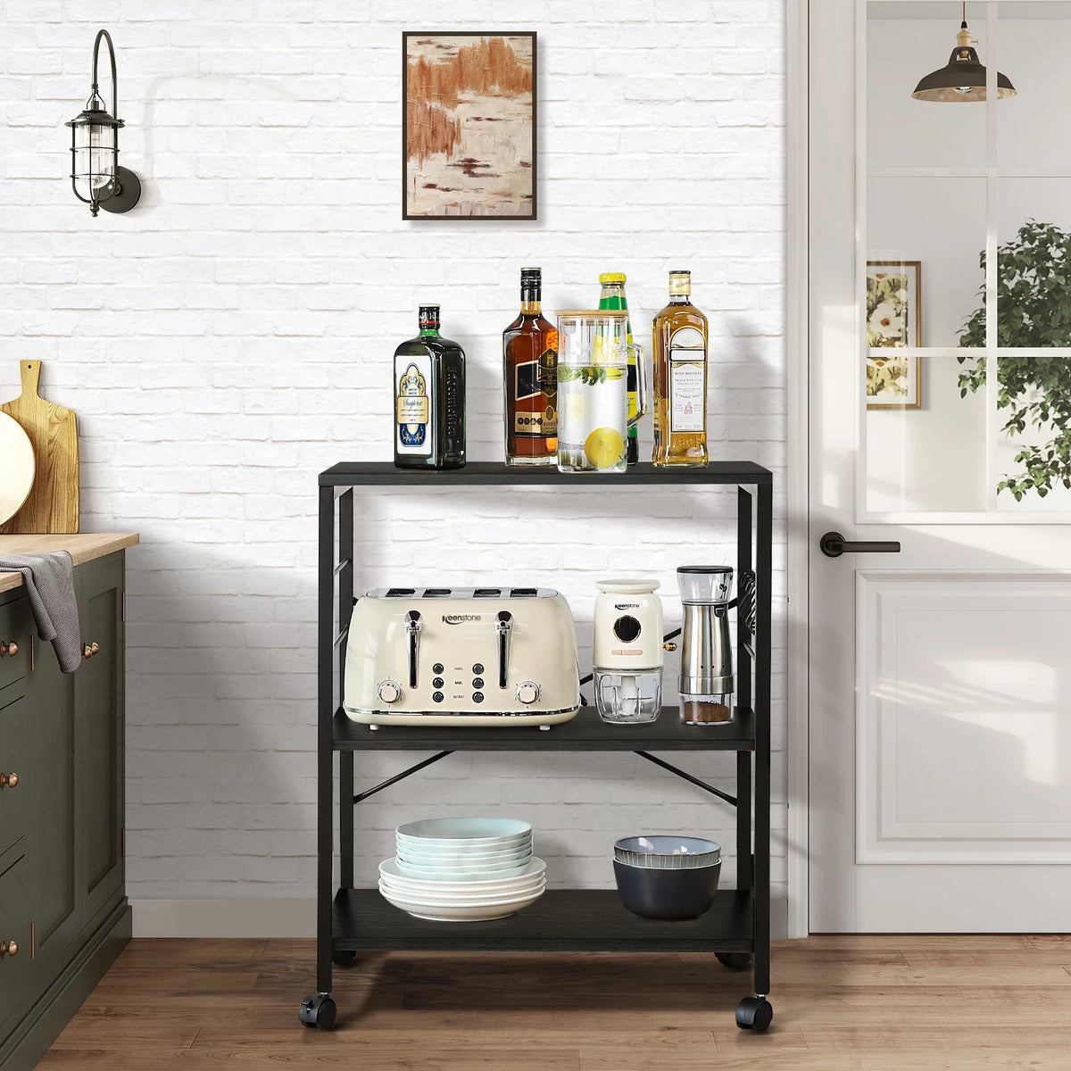 3-Tier Rolling Kitchen Utility Cart with 5 Hooks M490