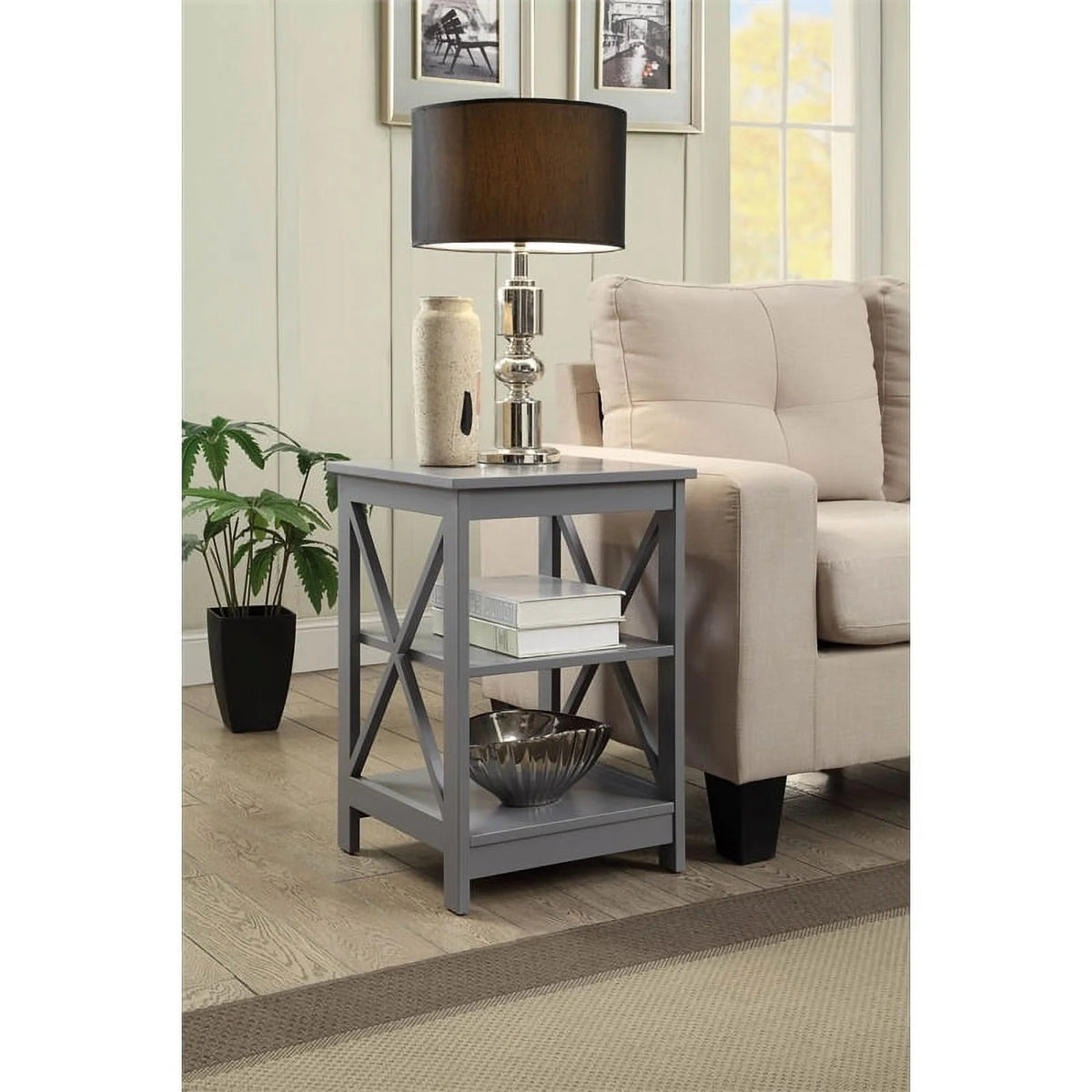 2 Piece X Frame Wood End Table Set in Gray M175037