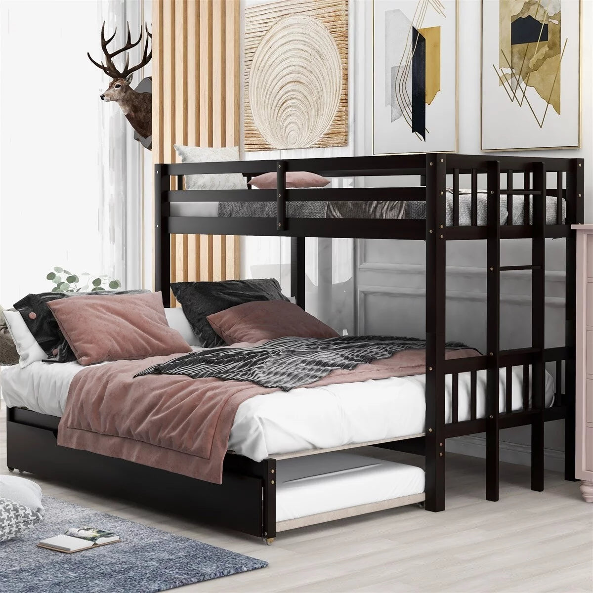 Twin over Twin Bunk Bed with Trundle Q989984